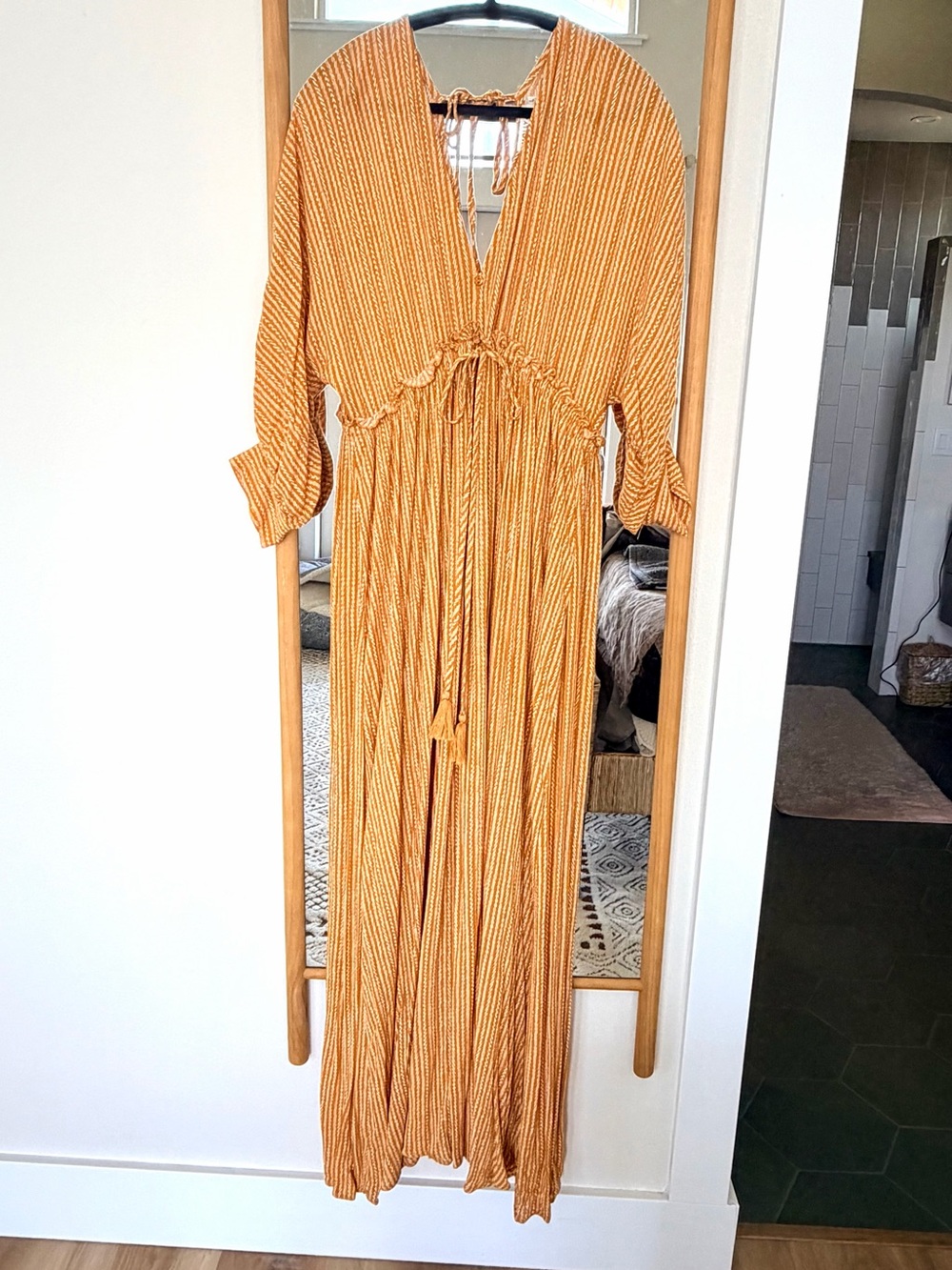Molly Bracken Mustard Striped Maxi Dress